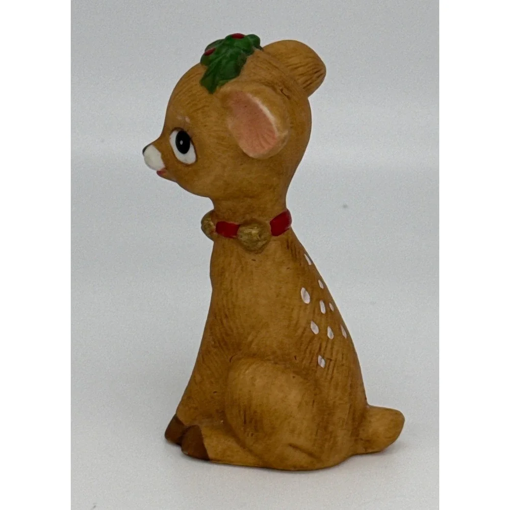 Vintage Lefton Ceramic Reindeer Figurine Christmas Holly Berry Deer‎ Doe